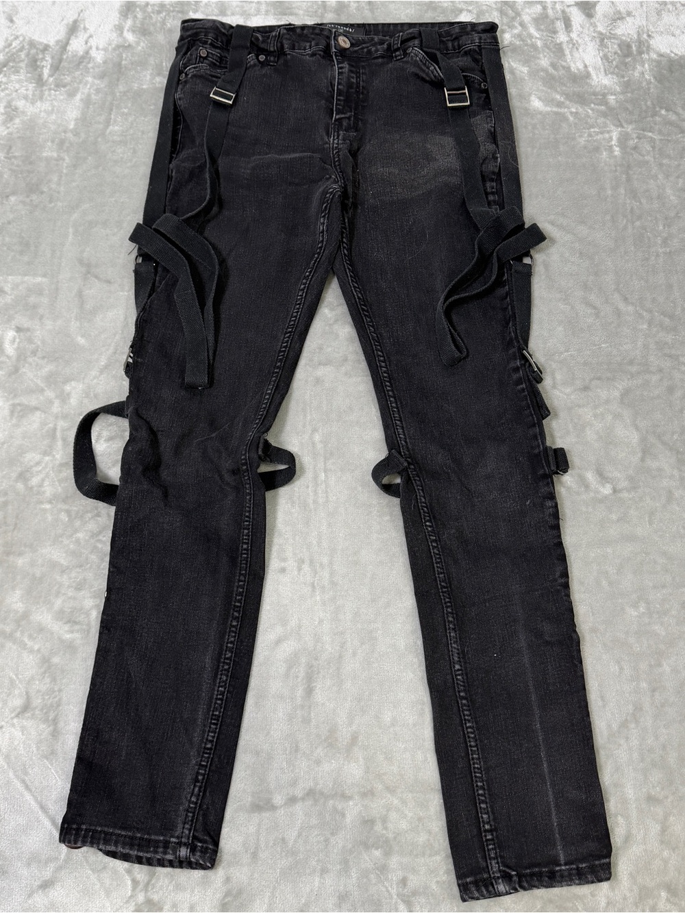 Serenade Black Jeans Tactical Strap Black Utility Grunge Streetwear Cyber Sz 38